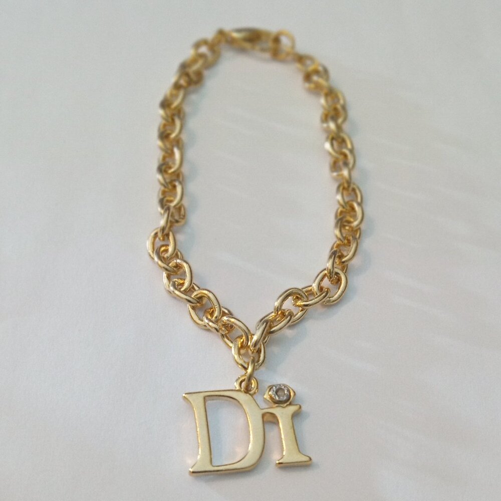 Vintage DI Charm Bracelet Diamond Gold -Tone Logo Chain Bracelet  New